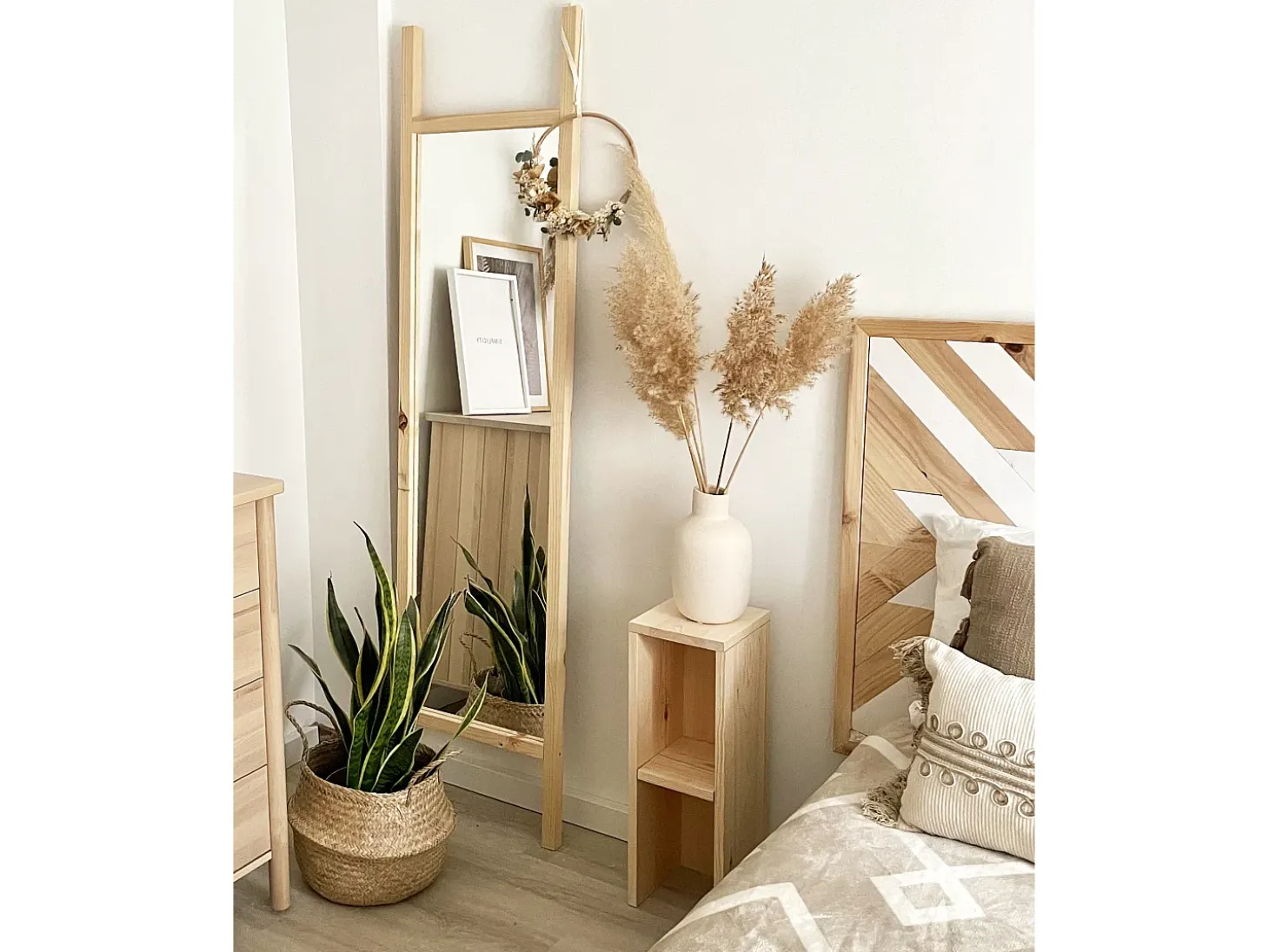 Espejo de madera maciza tono natural de 45x180cm - STAIRS - DECOWOOD