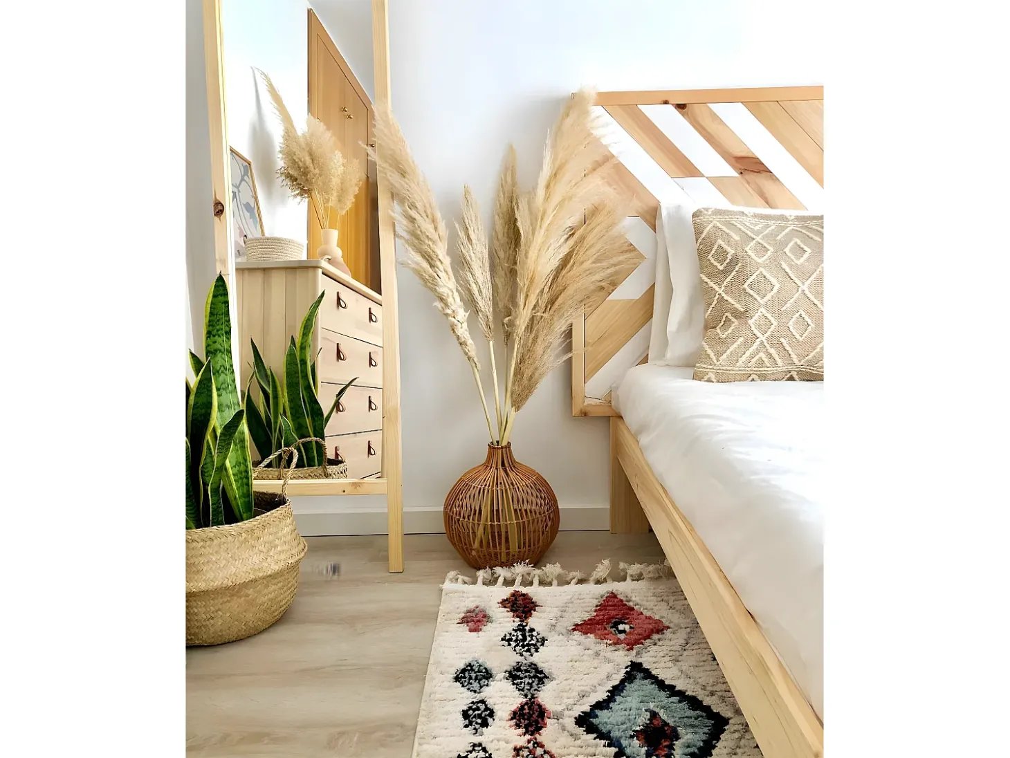 Espejo de madera maciza tono natural de 45x180cm - STAIRS - DECOWOOD