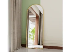 Espejo de maquillaje en vidrio templado, marco de aleación de aluminio, arqueado, 165*60 cm, dorado