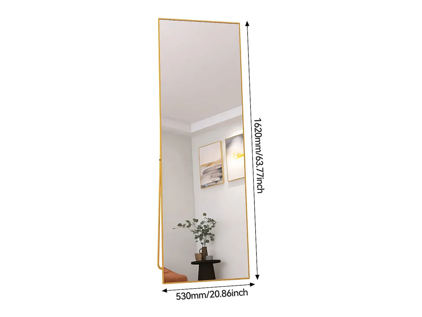 Espejo de maquillaje en vidrio templado, marco de aleación de aluminio, rectangular 162*53 cm, dorado