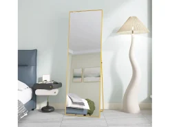 Espejo de maquillaje en vidrio templado, marco de aleación de aluminio, rectangular 162*53 cm, dorado