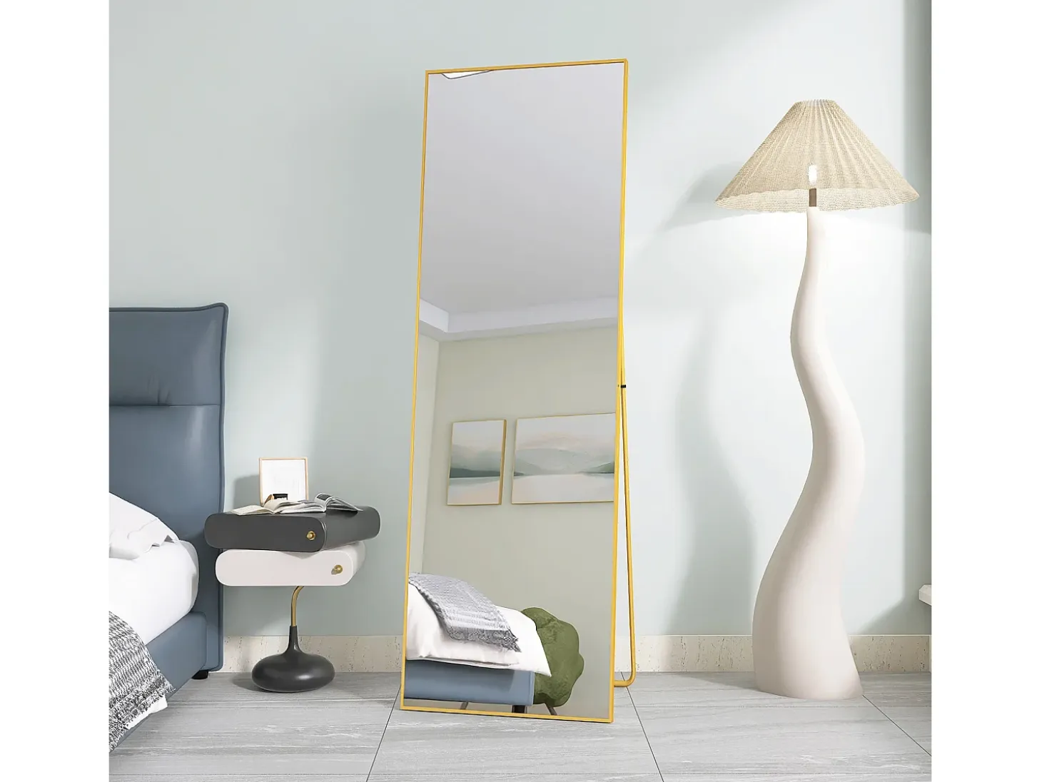Espejo de maquillaje en vidrio templado, marco de aleación de aluminio, rectangular 162*53 cm, dorado