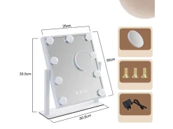 Espejo de maquillaje iluminado NETTLIFE Hollywood Mirror - Espejo de tocador con 9 LED, espejo cosmético pequeño con luz giratoria de 3 modos