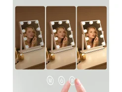 Espejo de maquillaje iluminado NETTLIFE Hollywood Mirror - Espejo de tocador con 9 LED, espejo cosmético pequeño con luz giratoria de 3 modos