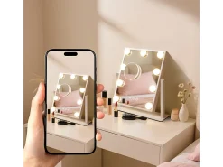 Espejo de maquillaje iluminado NETTLIFE Hollywood Mirror - Espejo de tocador con 9 LED, espejo cosmético pequeño con luz giratoria de 3 modos
