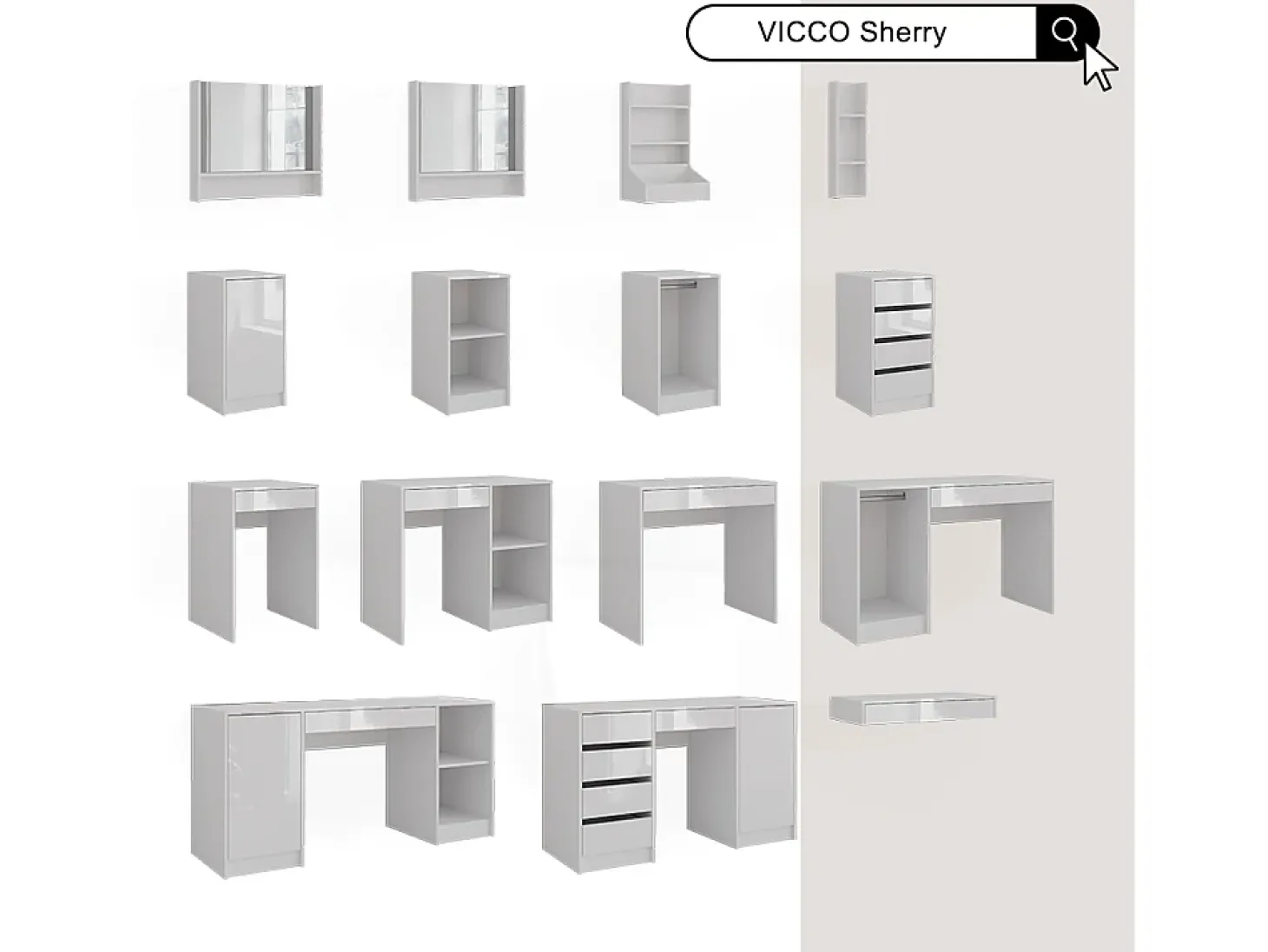 Espejo de pared blanco 70x10x65 sherry