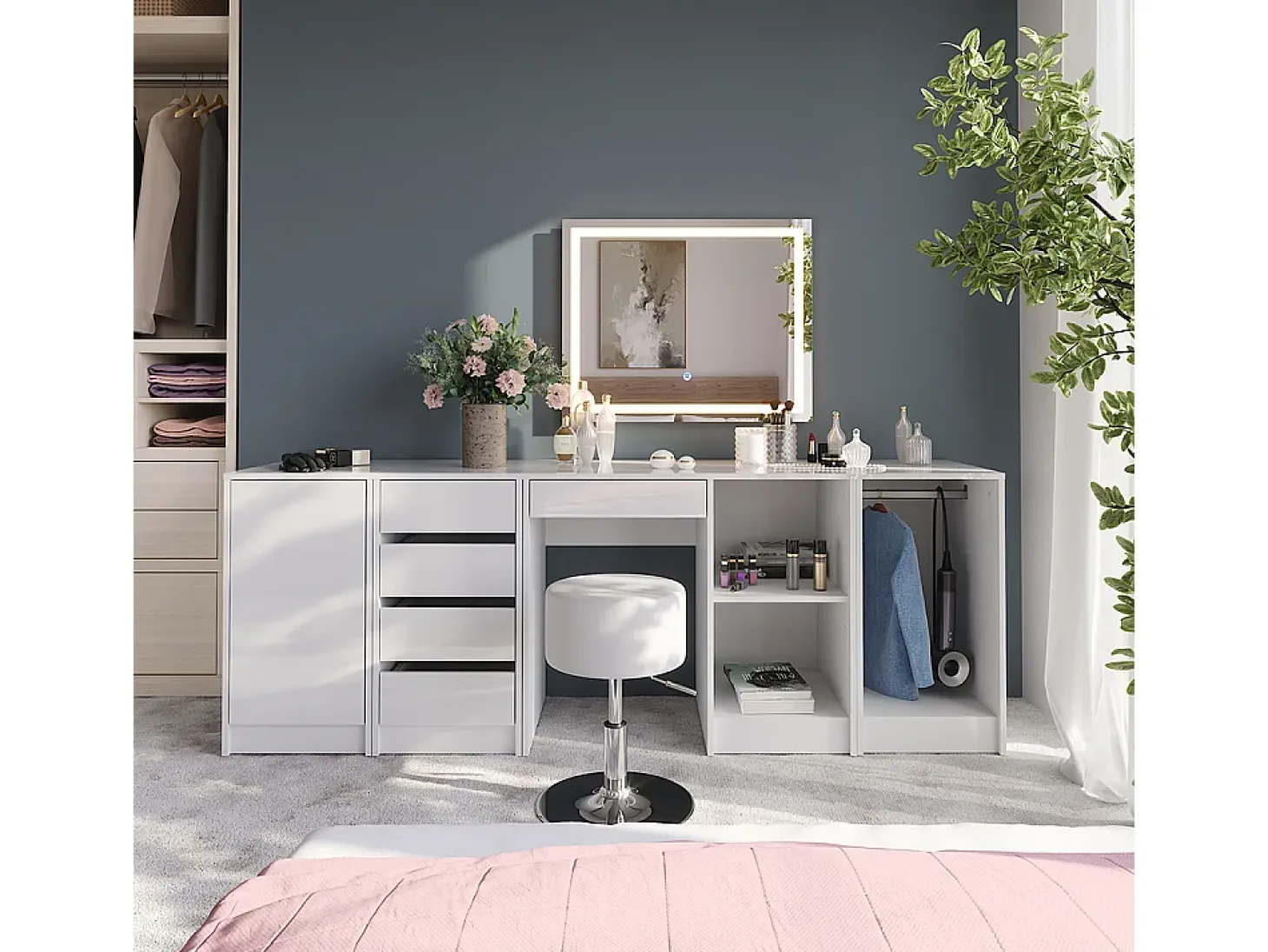 Espejo de pared blanco 70x10x65 sherry