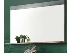 Espejo de pared con estante en roble oscuro y melamina gris Orcel