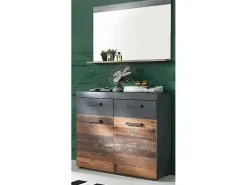 Espejo de pared con estante en roble oscuro y melamina gris Orcel
