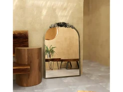 Espejo de pared dorado para decoración de sala de estar - 60,5 x 5 x 91,6 cm, espejo de arco vintage para baño, chimenea, entrada 91,6 x 60,5 cm