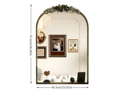 Espejo de pared dorado para decoración de sala de estar - 60,5 x 5 x 91,6 cm, espejo de arco vintage para baño, chimenea, entrada 91,6 x 60,5 cm