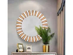 Espejo de pared redondo para decoración de sala de estar, espejo de pared decorativo grande para dormitorio, diseño de espejo decorativo de 79 x 79 cm.