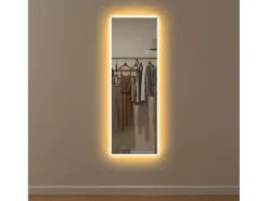 Espejo de pie LED con control táctil, sin marco, vidrio templado, transparente (40 x 3 x 120 cm)