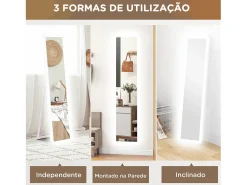 Espejo de pie Nerpio Homcom luz LED ajustable blanco 160x40 cm