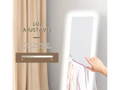 Espejo de pie Nerpio Homcom luz LED ajustable blanco 160x40 cm