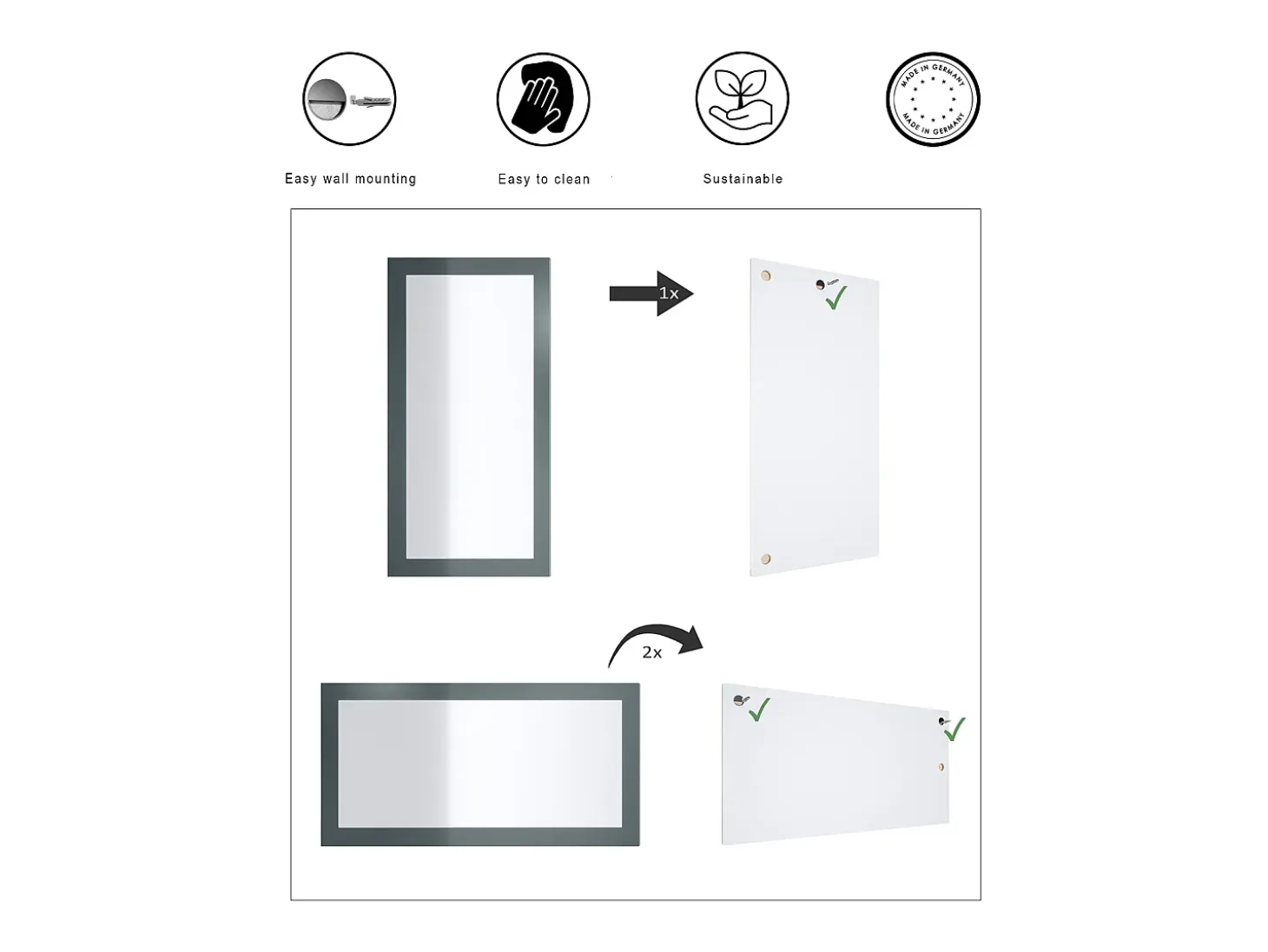 Espejo Enigma 89, espejo de pared con marco de estilo moderno, Fiordo verde (89 x 45 cm)