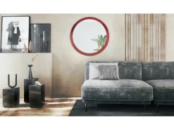 Espejo Globe 80 cm, Espejo de Pared Redondo Decorativo para Recibidor y Sala de Estar con Marco de MDF en burdeos de alto brillo