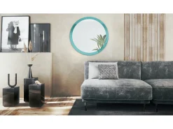 Espejo Globe 80 cm, Espejo de Pared Redondo Decorativo para Recibidor y Sala de Estar con Marco de MDF en petróleo de alto brillo