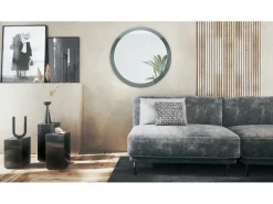 Espejo Globe 80 cm, Espejo de Pared Redondo Decorativo para Recibidor y Sala de Estar con Marco de MDF en gris de alto brillo