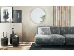 Espejo Globe 80 cm, Espejo de Pared Redondo Decorativo para Recibidor y Sala de Estar con Marco de MDF en gris arena de alto brillo