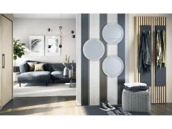 Espejo Globe 50 cm juego de 3, 3 espejos de pared redondos decorativos para pasillo y salón con marco de MDF en hormigón oxidado