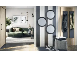 Espejo Globe 50 cm juego de 3, 3 espejos de pared redondos decorativos para pasillo y salón con marco de MDF en negro de alto brillo