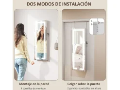 Espejo joyero Selene Homcom con luz LED blanco 118x44x16 cm
