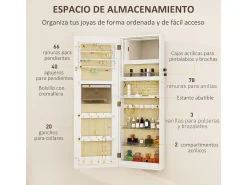 Espejo joyero Selene Homcom con luz LED blanco 118x44x16 cm