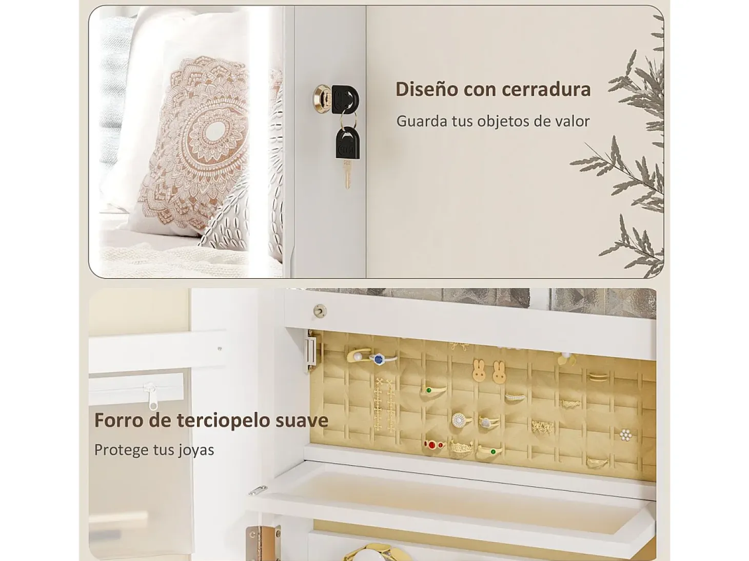 Espejo joyero Selene Homcom con luz LED blanco 118x44x16 cm