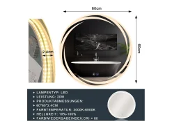 Espejo NETTLIFE con Iluminación Espejo de Baño Redondo LED Espejo de Baño 60cm Redondo IP44 Espejo de Baño con Táctil
