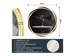 Espejo NETTLIFE con Iluminación Espejo de Baño Redondo LED Espejo de Baño 50cm Redondo IP44 Espejo de Baño con Táctil