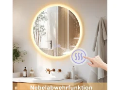 Espejo NETTLIFE para baño, espejo de baño con iluminación, redondo, 50 cm, espejo de baño LED de pared con toque