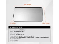 Espejo Rectangular de Pared SucceBuy de 91,5 x 61 CM con Marco de Aluminio