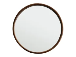 Espejo redondo de madera de mindi maciza con acabado nogal Ø50 cm