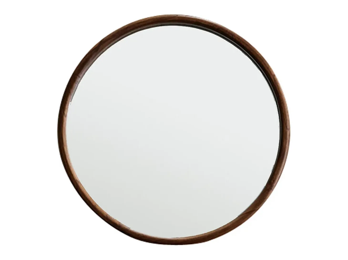 Espejo redondo de madera de mindi maciza con acabado nogal Ø50 cm