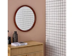Espejo redondo de madera de pino decorativo de pared, 60cm nogal