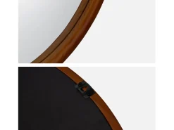 Espejo redondo de madera de pino decorativo de pared, 60cm nogal