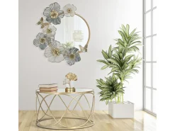 Espejo redondo de pared con decoraciones florales 3D Amy