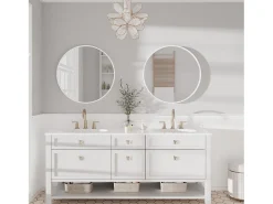 Espejo redondo de pared, espejo HD moderno de 60x60cm en el entorno para decorar, baño, dormitorio, blanco