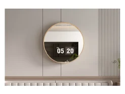 Espejo redondo RIO con borde – Ø80 cm – Acabado en roble envejecido – Marco grueso – Diseño natural y moderno