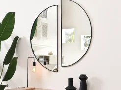 Espejo semicircular design de metal - Ancho 50 x Alt. 100 cm - Negro- GAVRA
