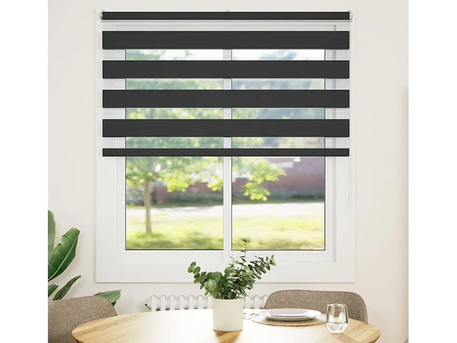 Estor cebra negro 130x150 cm ancho tejido 125,9 cm poliéster