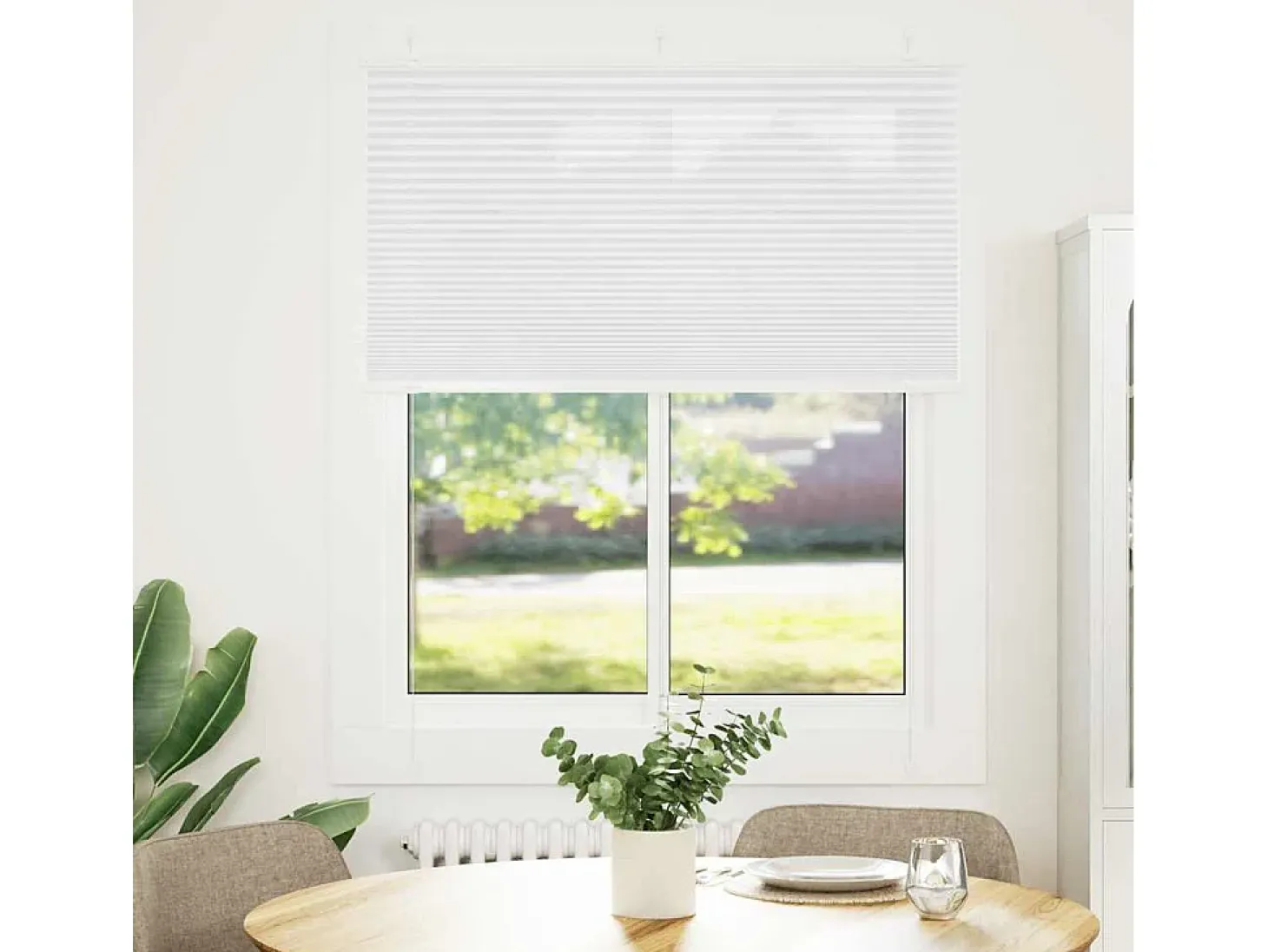 Estor plisado blanco 105x150cm ancho tela 104,4cm poliéster