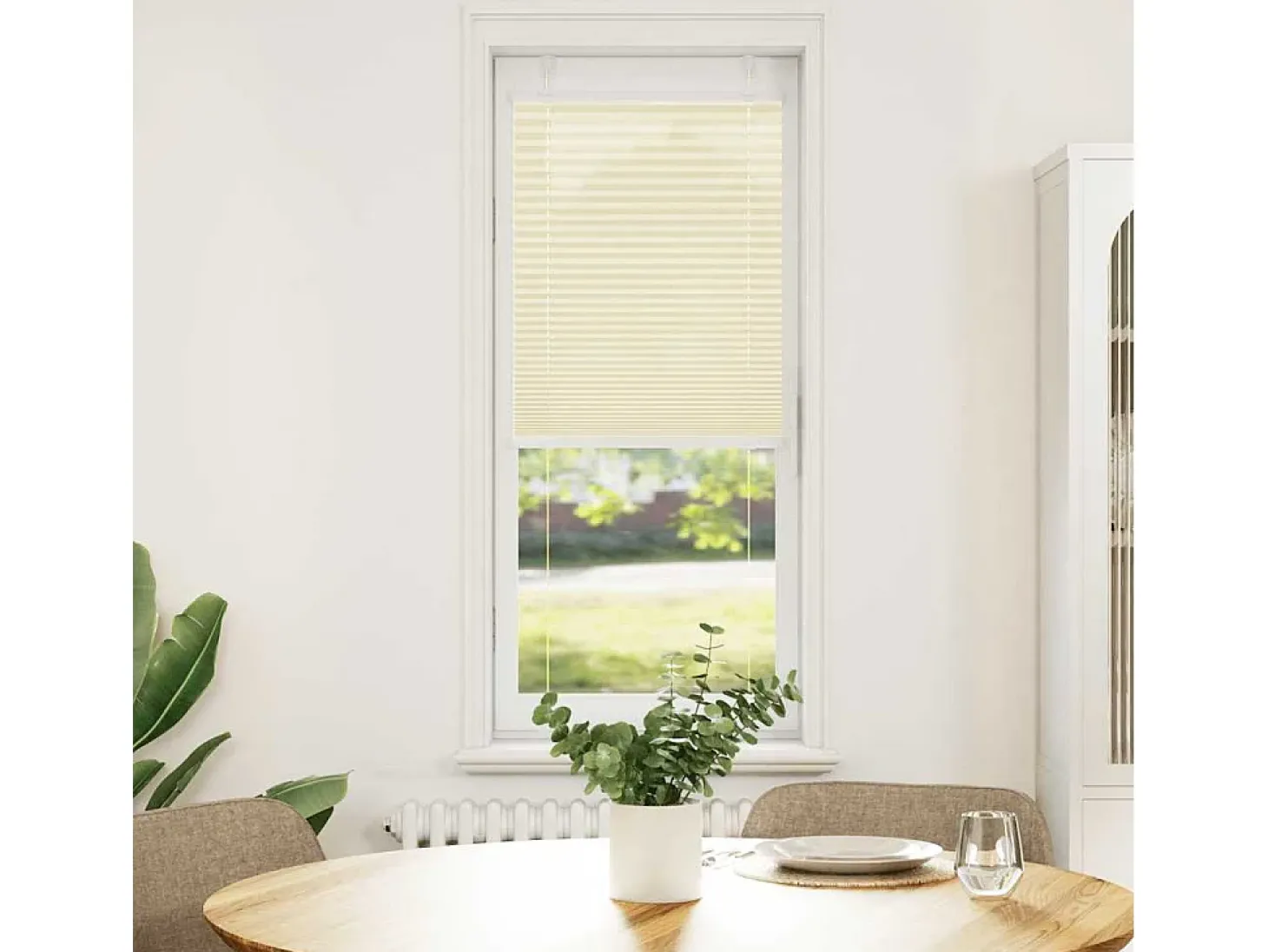 Estor plisado color crema 40x150 cm ancho tela 39,4 cm poliéster