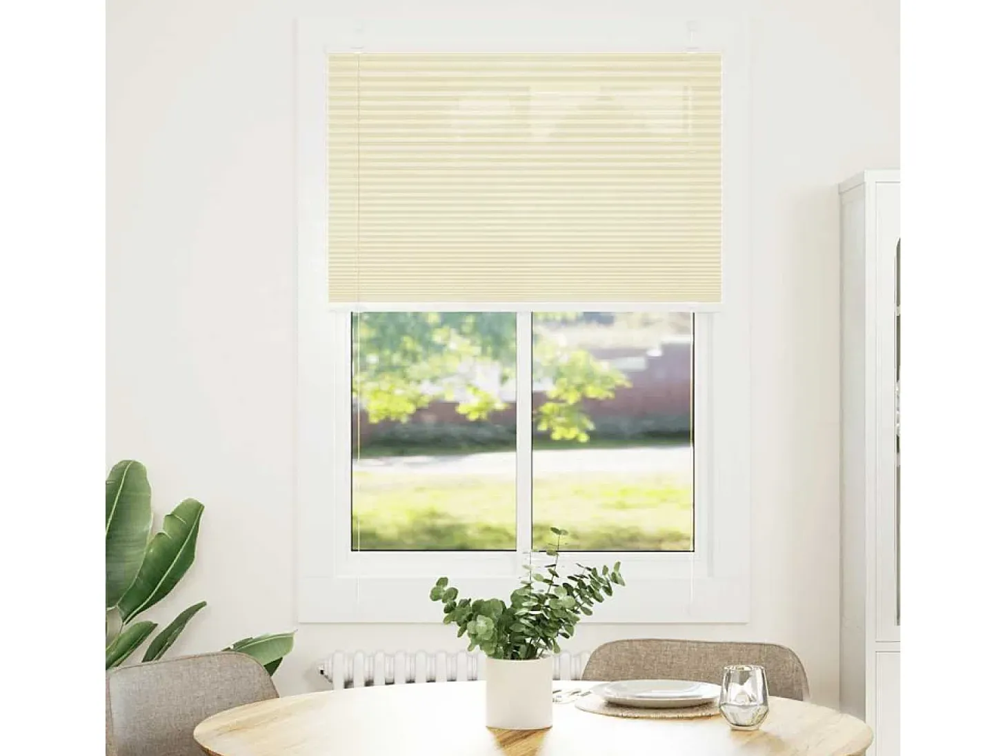 Estor plisado color crema 90x100 cm ancho tela 89,4 cm poliéster