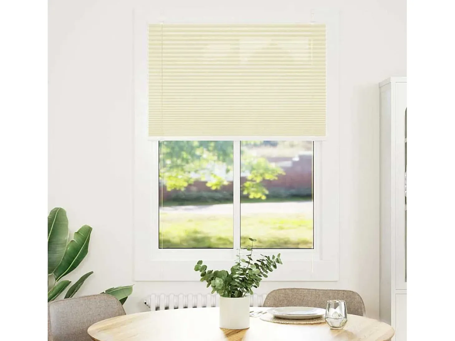 Estor plisado color crema 100x150 cm ancho tela 99,4cm poliéster