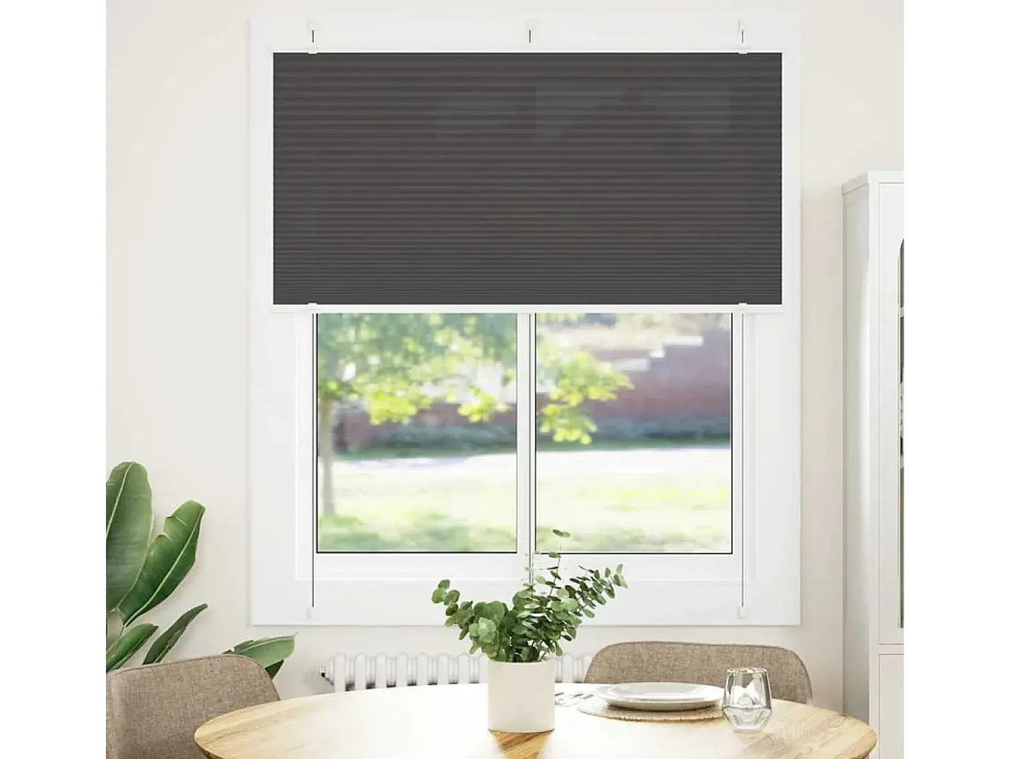 Estor plisado negro 120x150 cm ancho tela 119,4 cm poliéster