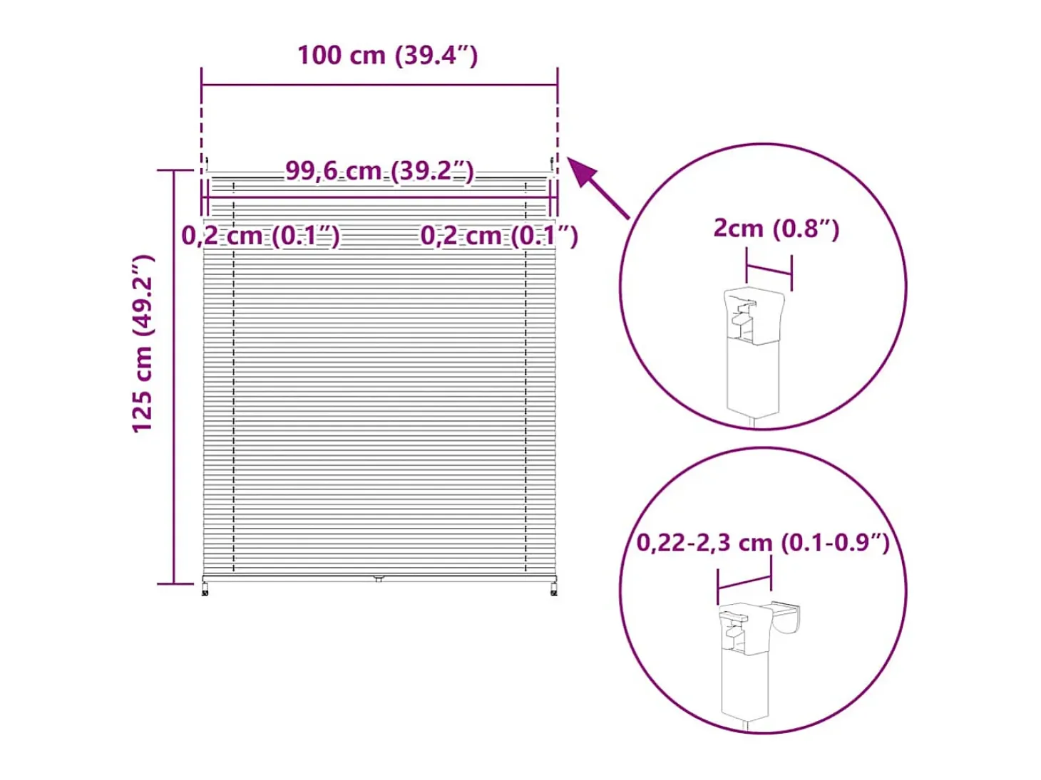 Estor plisado 100x125 cm Blanco