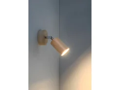 Faretto singolo da parete in legno naturale GU10 Lámpara de pared con un foco de madera natural GU10