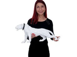 Figurita decorativa pantera con collar, blanco alto brillo con collar